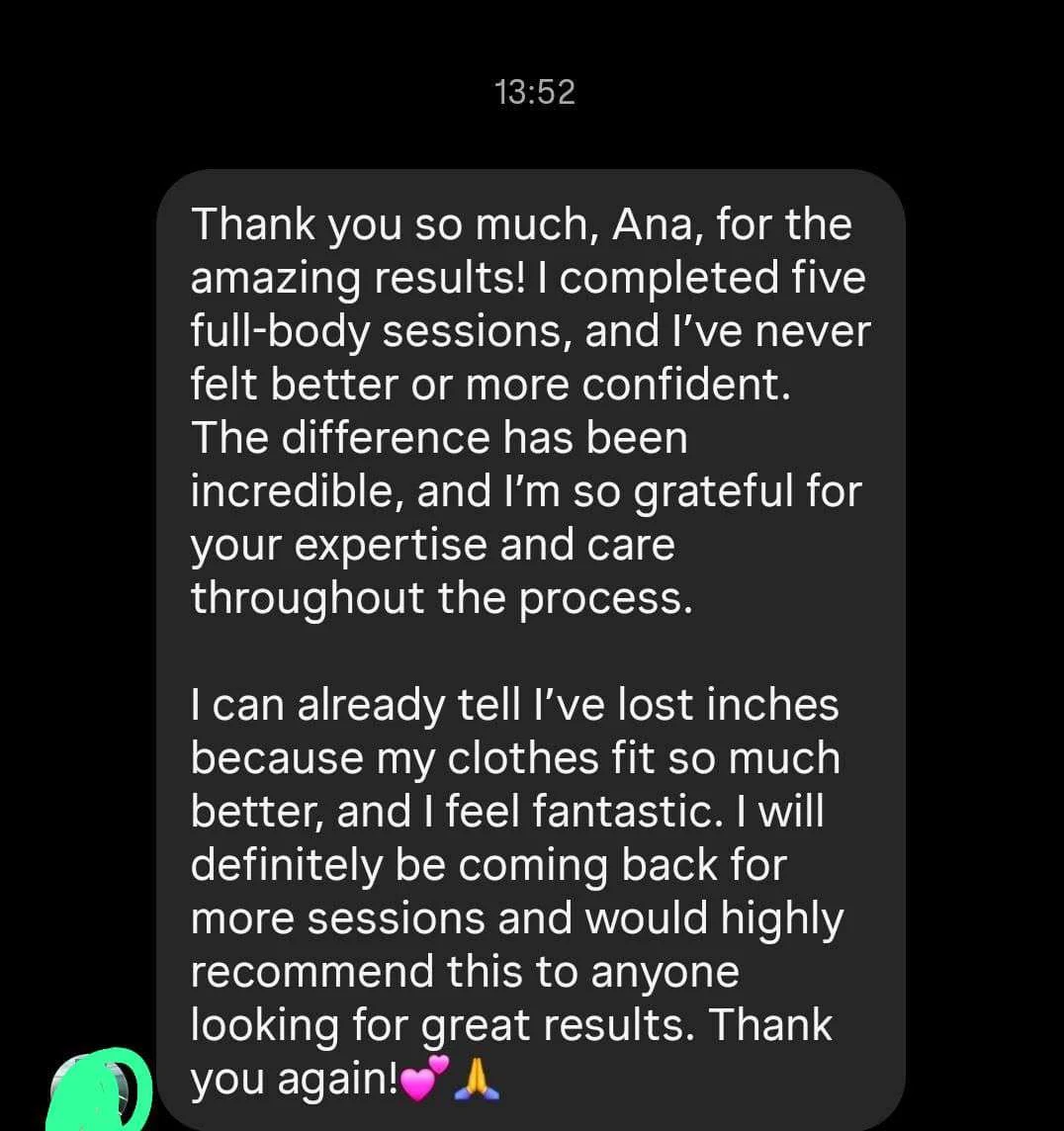 Client feedback shared with Ana’s Beauty Lab, message 2
