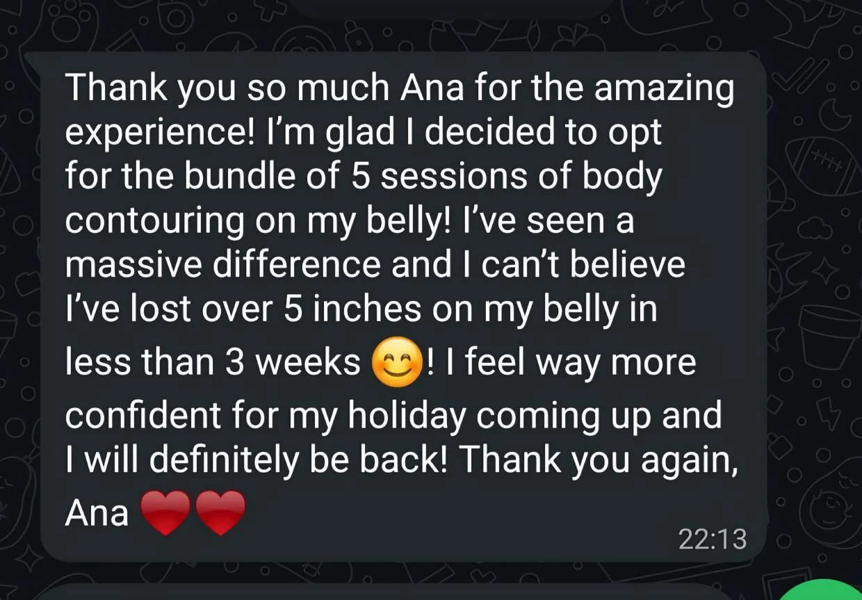 Client feedback shared with Ana’s Beauty Lab, message 3